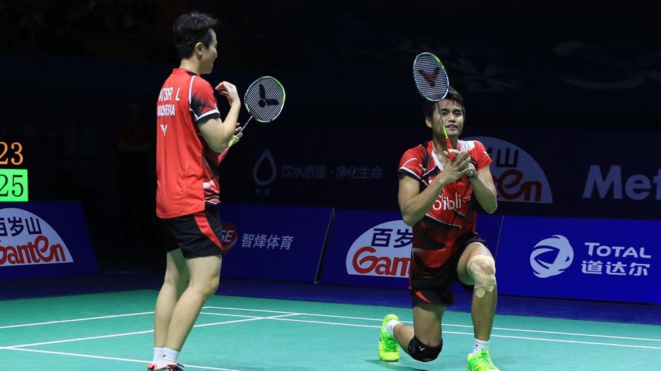 Ekspresi Tontowi Ahmad/Liliyana Natsir usai memastikan lolos ke babak final.